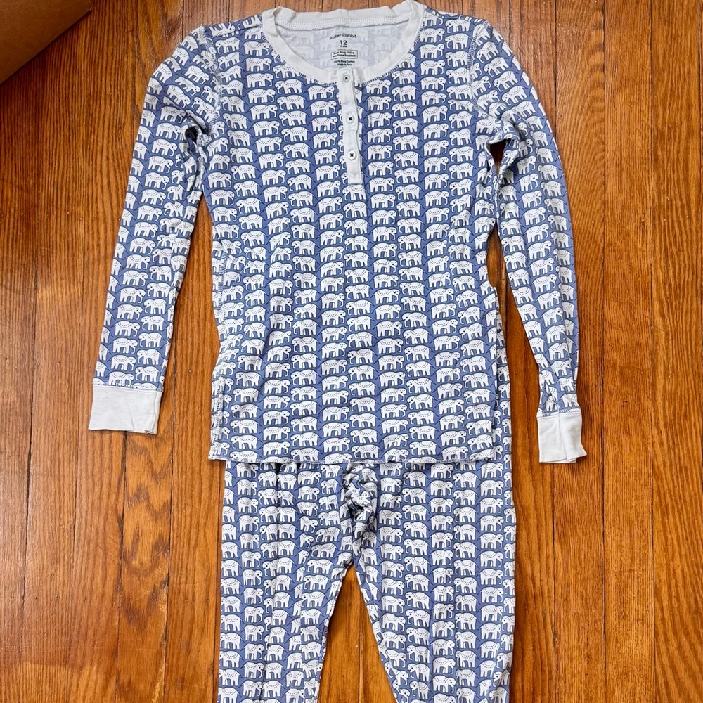 Roller Rabbit Blue and White Elephant Kids Pajama Set